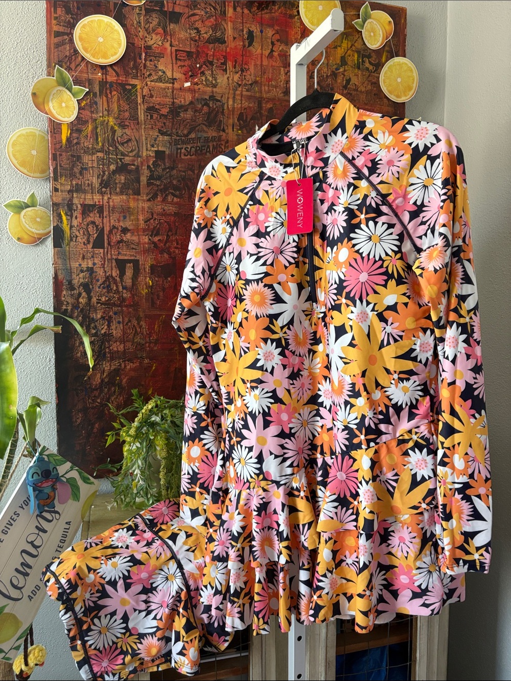 NWT Floral Zip-Front Swim Set with Skirt